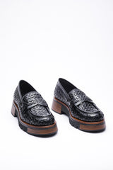 Siyah Örgü Deri Loafer