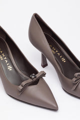 Mat Gri Deri Stiletto Ayakkabı