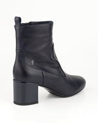 Lacivert Deri Kalın Topuklu Bot