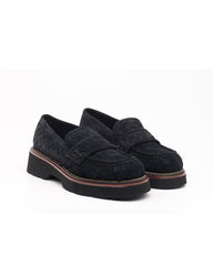 Siyah Süet Örgü Loafer
