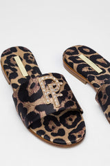 Leopar Desenli Kristal Aksesuarlı Terlik
