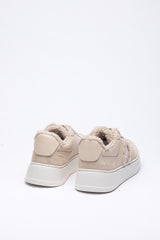 Bej Rengi Deri Kürklü Sneaker