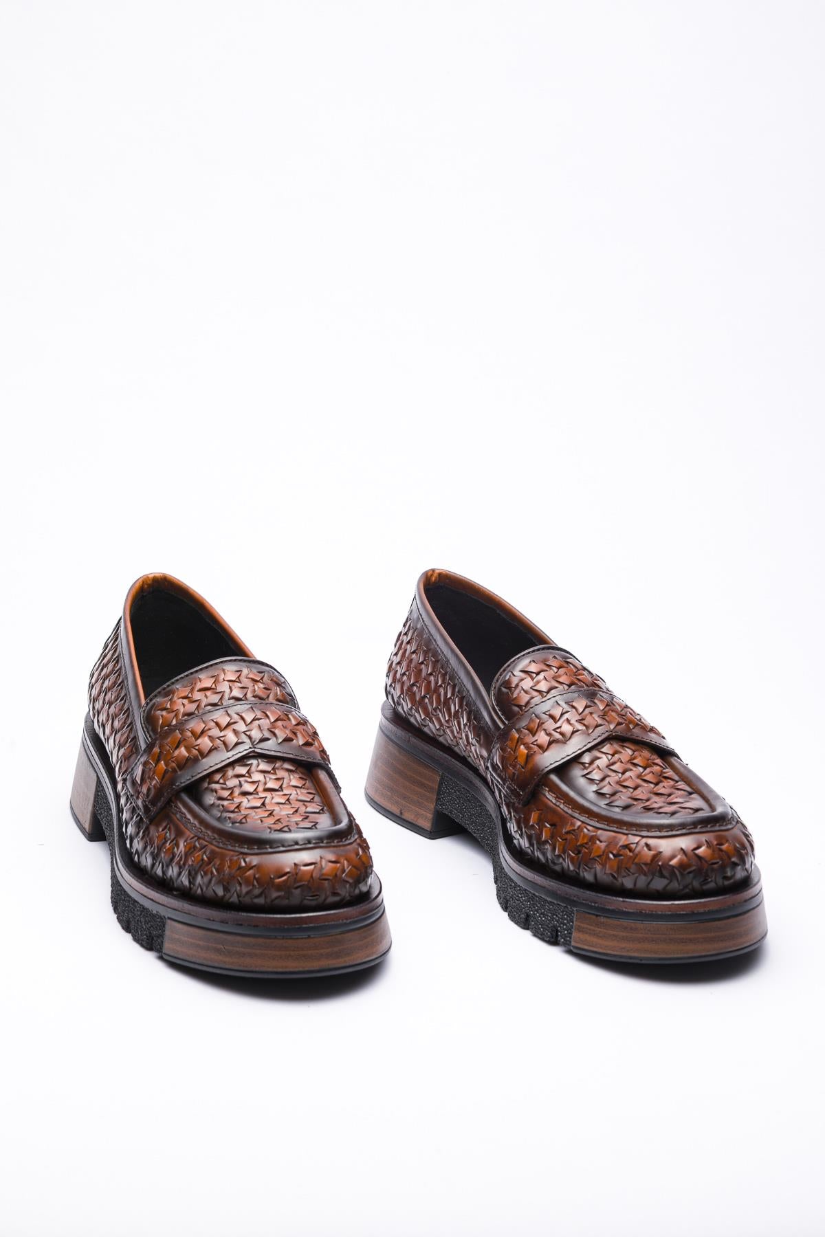 Taba Örgü Deri Loafer