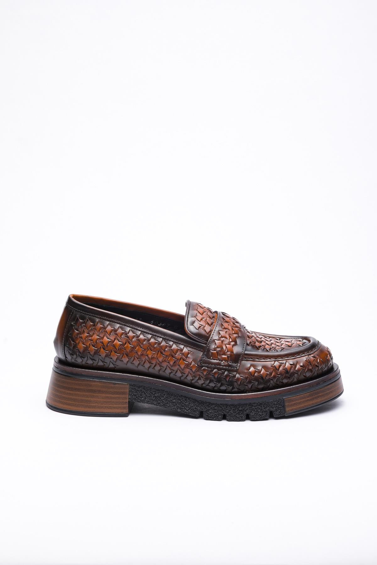 Taba Örgü Deri Loafer
