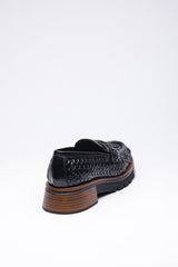 Siyah Örgü Deri Loafer