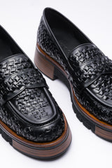 Siyah Örgü Deri Loafer