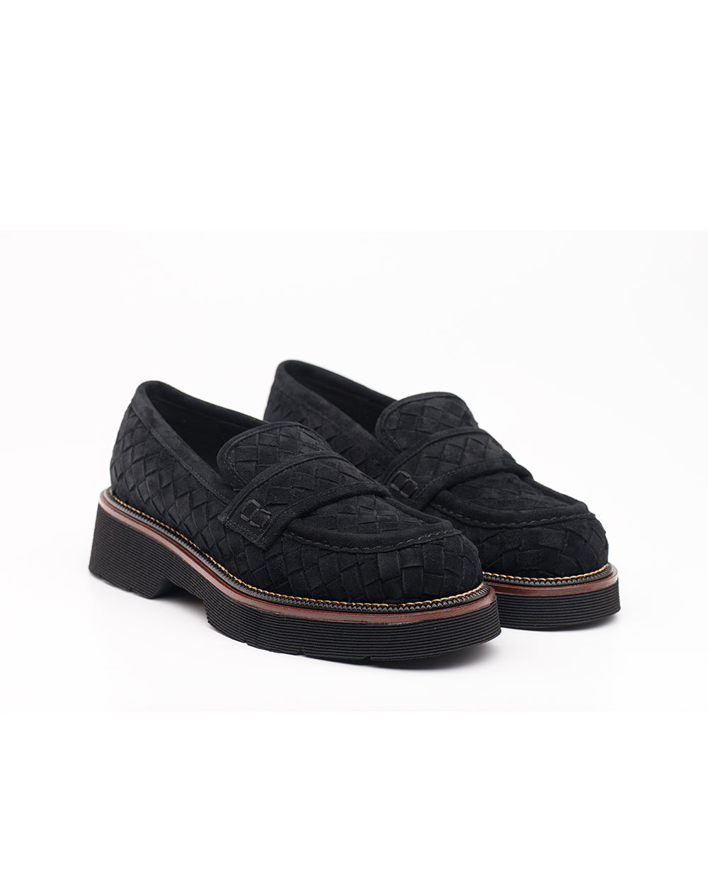 Siyah Süet Örgü Loafer