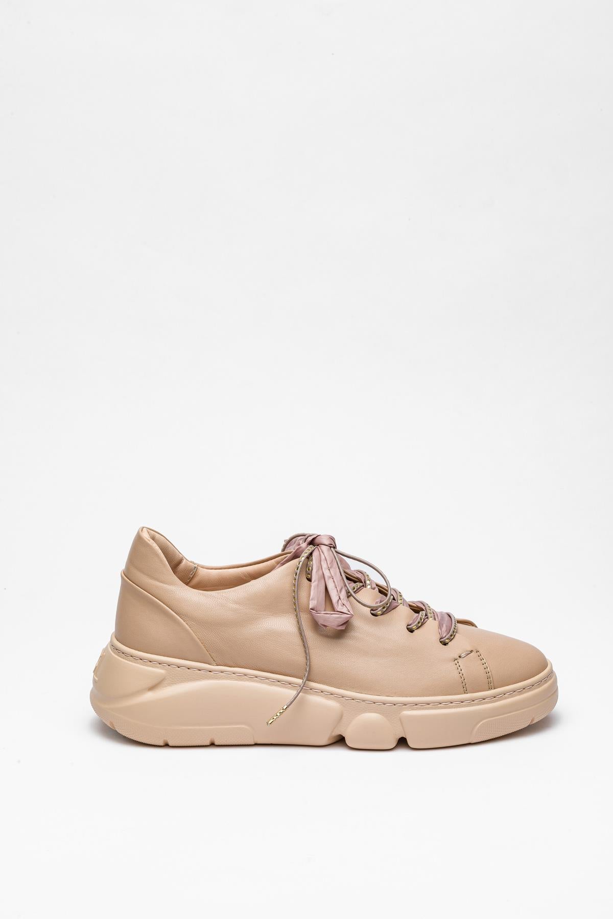 Pudra Renkli Deri Sneaker
