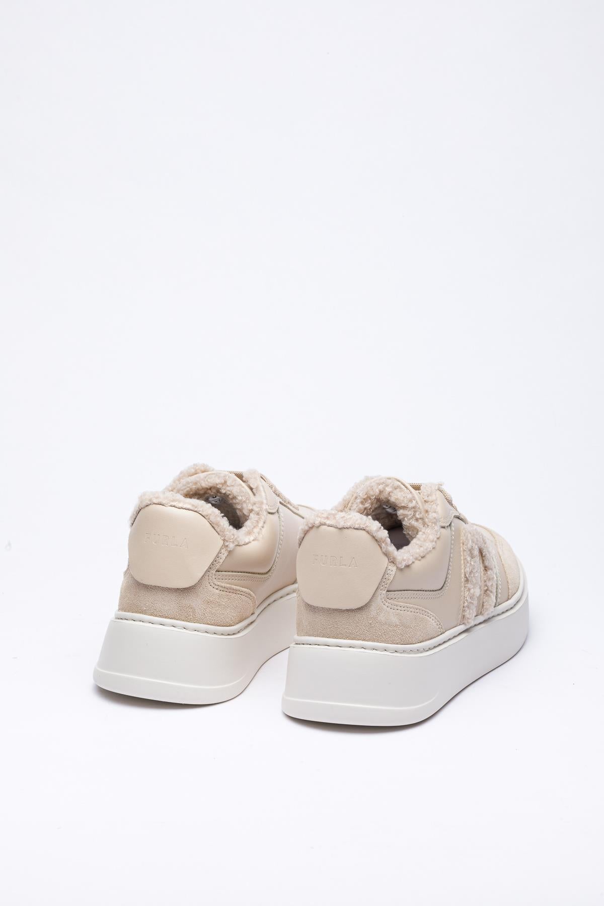 Bej Rengi Deri Kürklü Sneaker