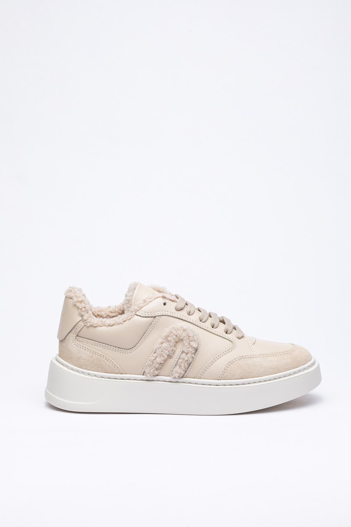 Bej Rengi Deri Kürklü Sneaker